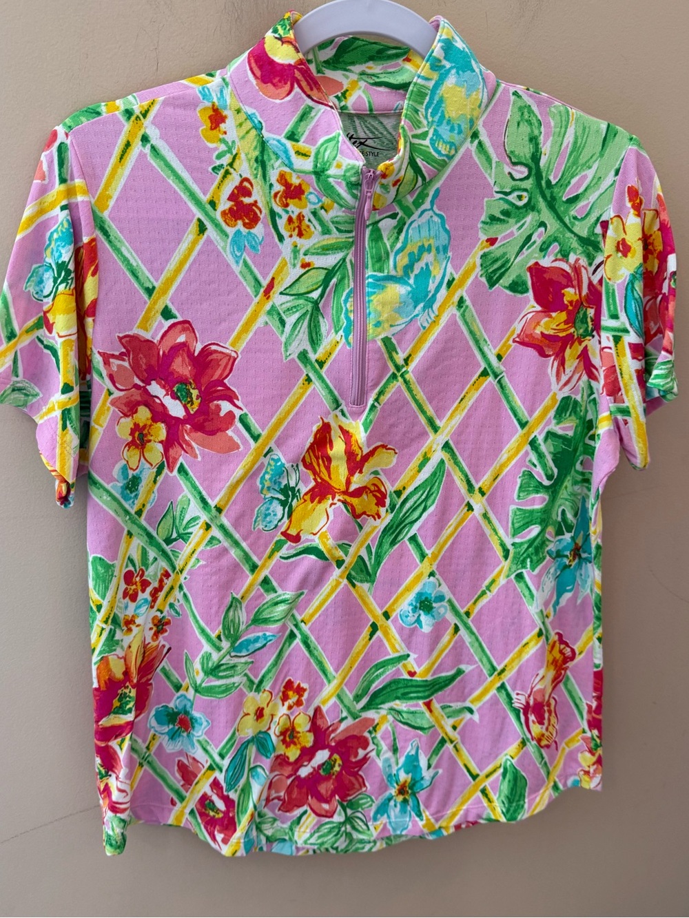 Gottex Pink Veranda vibrant 1/4 Zip Top size L